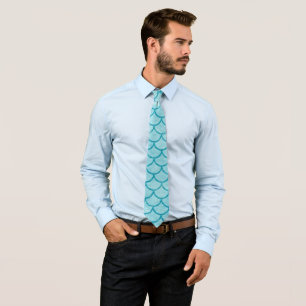 Blue Watercolor Mermaid Scale  Tie