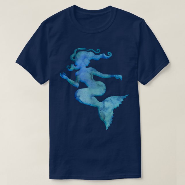 Blue Watercolor Mermaid T-Shirt (Design Front)