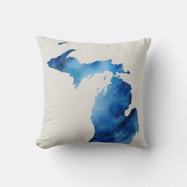 Blue Watercolor Michigan Silhouette | Customise It Cushion (Front)