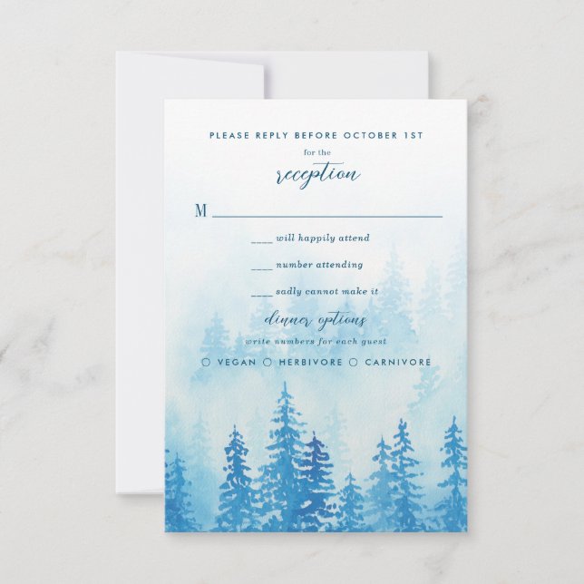 Blue Watercolor Misty Forest RSVP Card (Front)