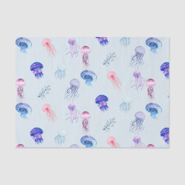 Blue Watercolor Mixed Colour Jellyfish Tissue Paper (Front)