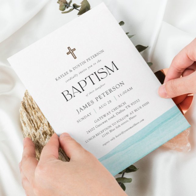 Blue Watercolor Modern Boy Baptism Invitation (Creator Uploaded)