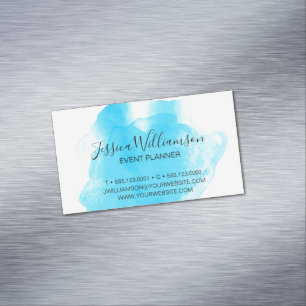 Blue, watercolor, modern, chic magnetic business card