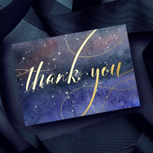    Blue Watercolor Modern Gold Celestial Thank You
