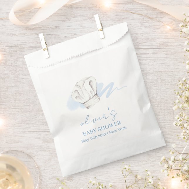 Blue Watercolor Modern Little Chef Baby Shower Favour Bags (Clipped)