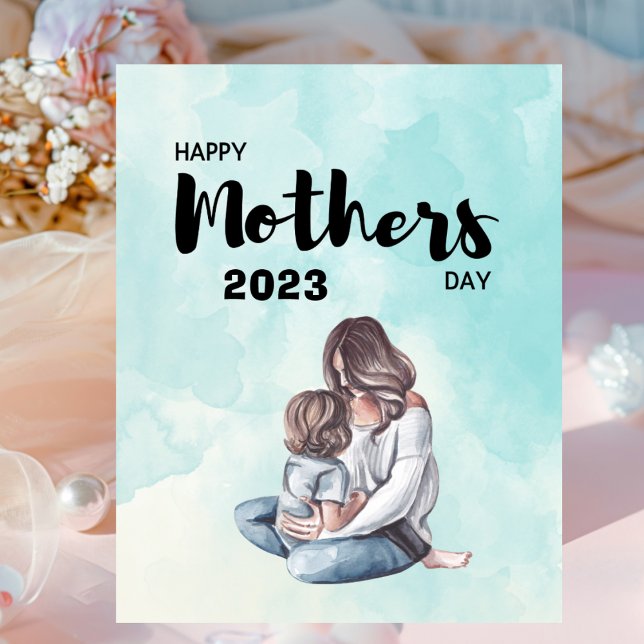 Blue Watercolor Modern Mother's Day Poster (Creator Uploaded)
