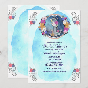 Blue Watercolor Modern Nautical Floral Anchor Invitation