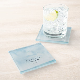 Blue Watercolor Modern Wedding Swag Glass Coaster