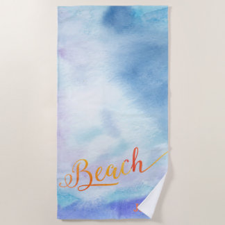 Blue Watercolor Monogram Beach Towel