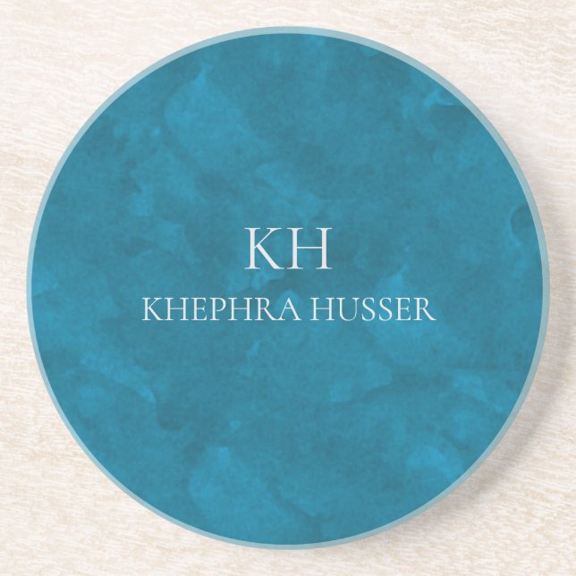 Blue Watercolor Monogram Coaster (Front)