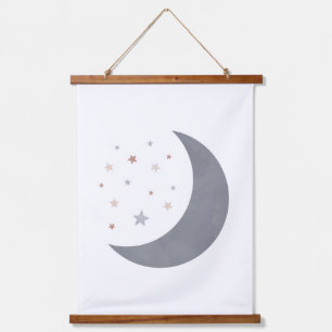 Blue Watercolor Moon Boho Nursery Decor Hanging Tapestry