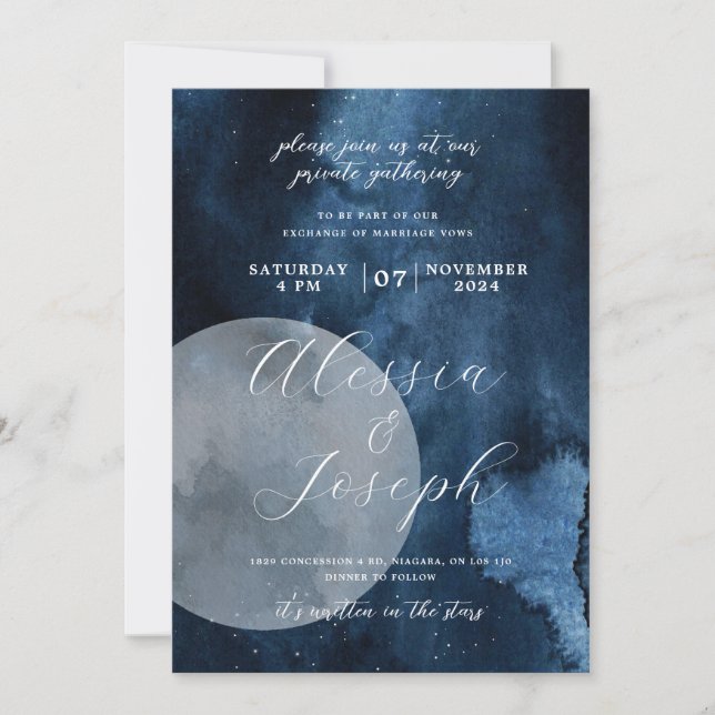 Blue Watercolor Moon Celestial Invitation (Front)