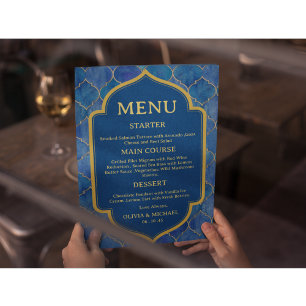 Blue Watercolor Moroccan Wedding Menu