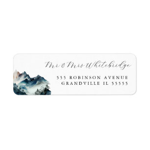 Blue Watercolor Mountain Address Label