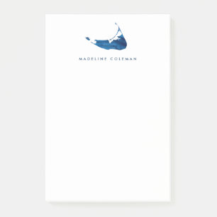 Blue Watercolor Nantucket Island Map Monogram Post-it Notes