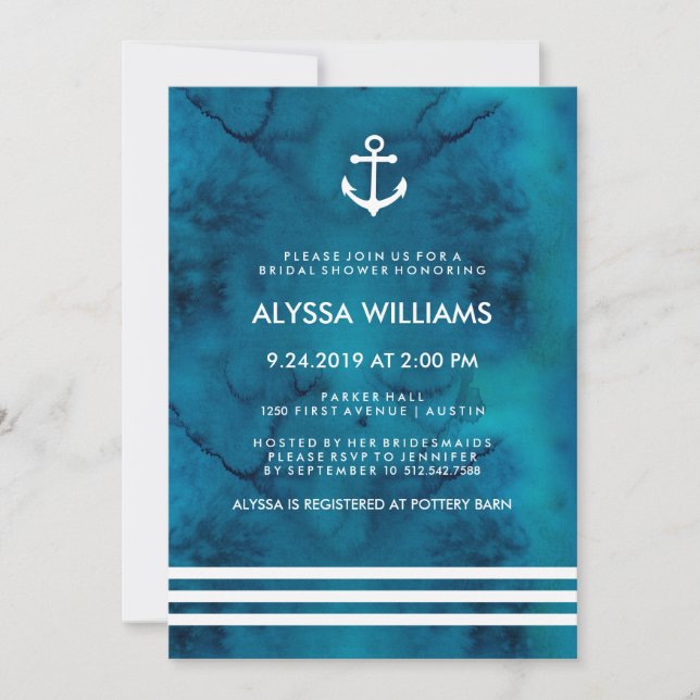 Blue Watercolor Nautical Bridal Shower Invitation (Front)