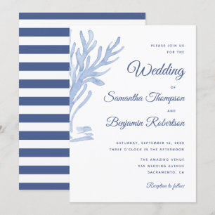Blue Watercolor Nautical Wedding Beach Theme Invitation