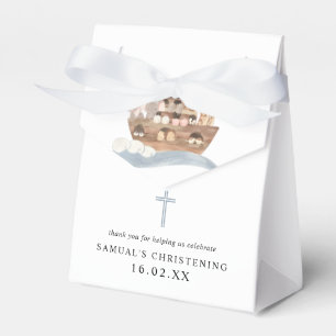 Blue Watercolor Noah's Ark Boy Christening Favour Box