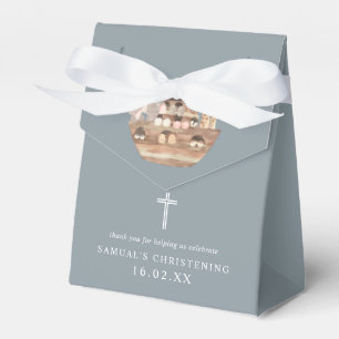 Blue Watercolor Noah's Ark Boy Christening Favour Box