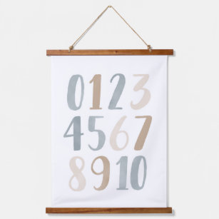 Blue Watercolor Numbers Neutral Boy Nursery Decor Hanging Tapestry