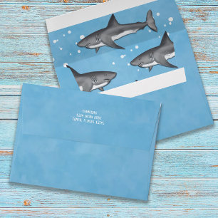 Blue Watercolor Ocean Sharks Personalised  Envelope