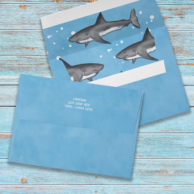 Blue Watercolor Ocean Sharks Personalised  Envelope (Creator Uploaded)