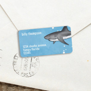 Blue Watercolor Ocean Sharks Return Address  Label