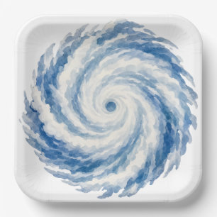 Blue Watercolor Ocean Storm Swirl – Abstract Nauti Paper Plate
