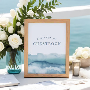 Blue Watercolor Ocean Wedding Guestbook Sign