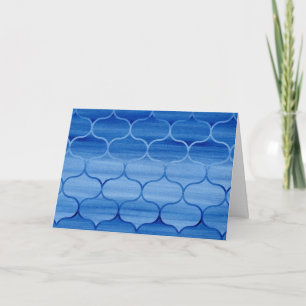 Blue Watercolor Ogee Pattern Birthday Card