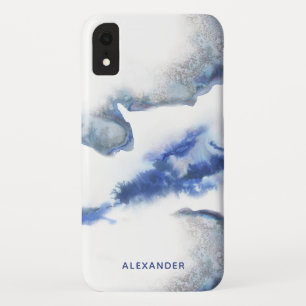 Blue Watercolor Ombre Marble Monogram Case-Mate iPhone Case