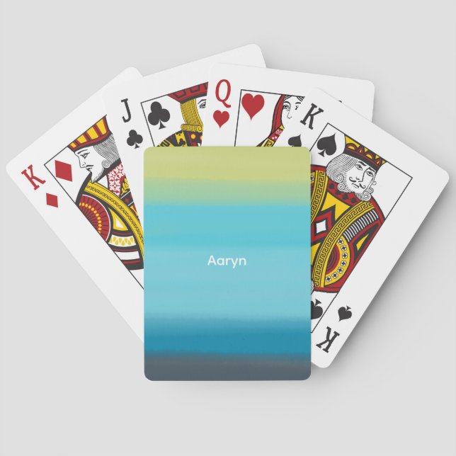 Blue Watercolor Ombre Monogram Playing Cards (Back)