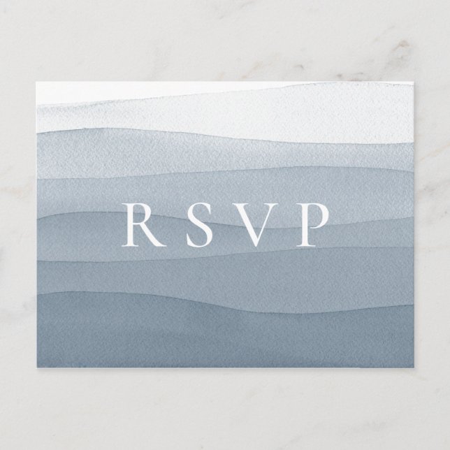 Blue Watercolor Ombre Wedding RSVP Song Request Invitation Postcard (Front)