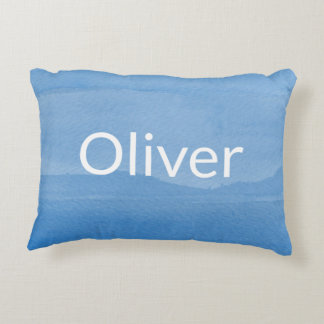 Blue Watercolor Ombre with Name Decorative Cushion