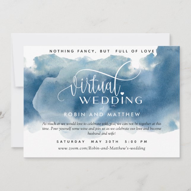 Blue Watercolor, Online Virtual Wedding Invitation (Front)