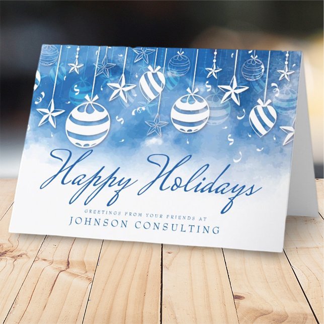 Blue Watercolor Ornaments | Holiday Greetings Card (Creator Uploaded)