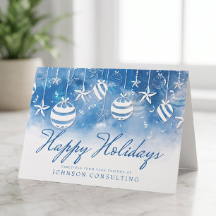 Blue Watercolor Ornaments Holiday Greetings Card