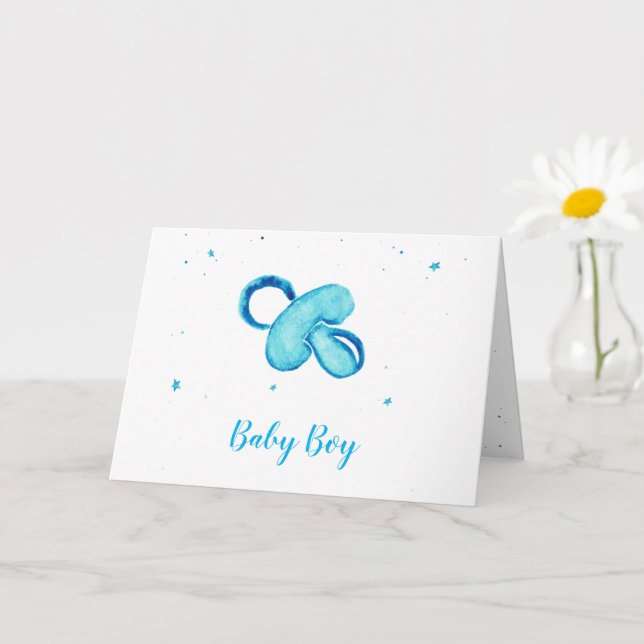 Blue watercolor pacifier baby boy card (Small Plant)