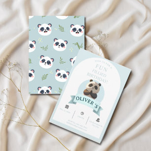 Blue Watercolor Panda Birthday Party for kids Invitation