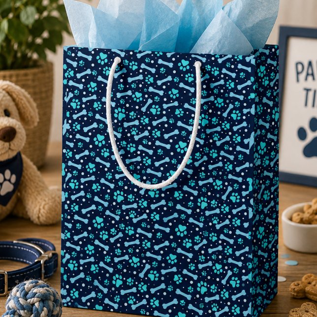 Blue Watercolor Paw Prints Birthday Medium Gift Bag (Blue Watercolor Paw Prints Birthday Medium Gift Bag)