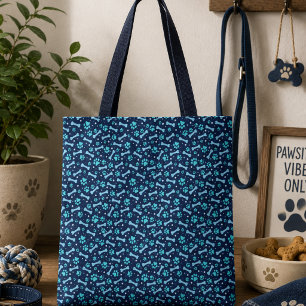 Blue Watercolor Paw Prints Birthday Tote Bag