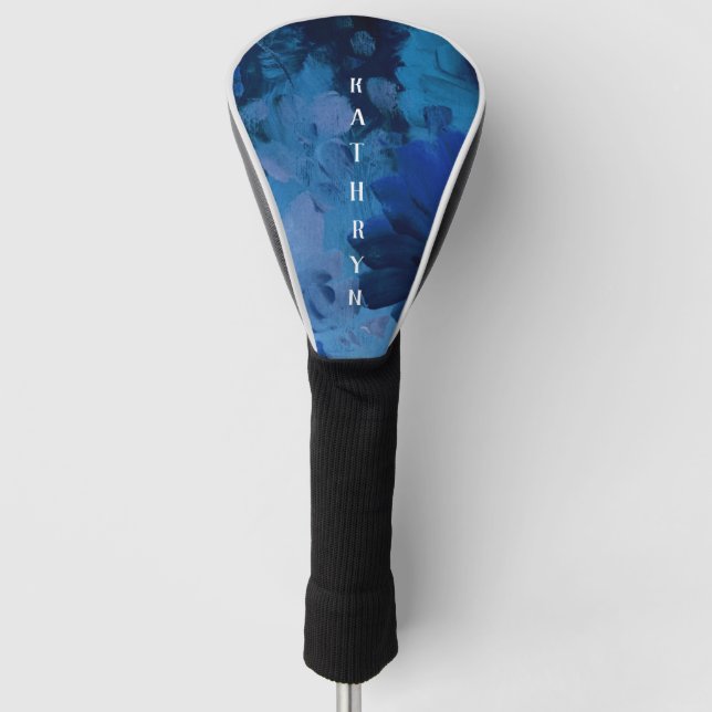 Blue Watercolor Personalised Golf Head Cover (Front)