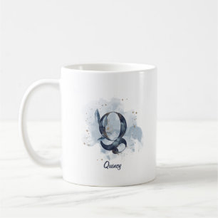 Blue Watercolor Personalised Name Letter Initial Q Coffee Mug