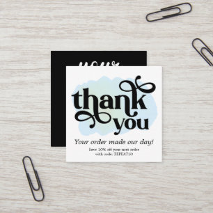 Blue Watercolor Personalised Order Thank You Square Business Card