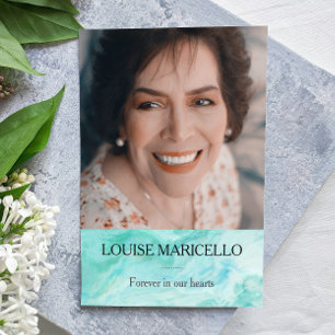 Blue Watercolor Photo Funeral Memorial Prayer Card