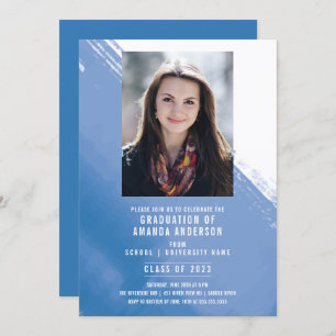 Blue Watercolor Photo Graduation Party Invitation