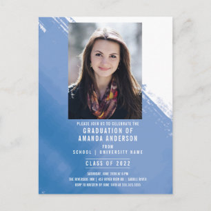 Blue Watercolor Photo Graduation Party Postcard