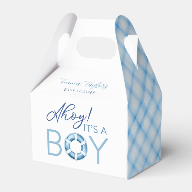 Blue Watercolor Plaid Baby Shower Paper Cups Favour Box (Back Side)