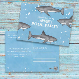 Blue Watercolor Pool Party Sharks Custom Postcard