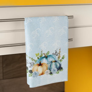 Blue  Watercolor Pumpkin Fall Autumn Kitchen Towel